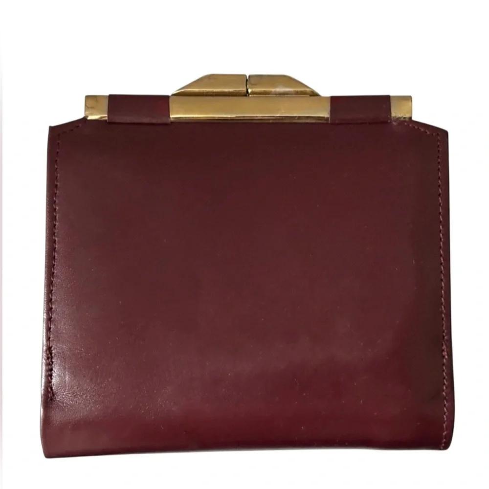 DIOR VINTAGE Bordeaux Red Leather Compact Kiss Lock Wallet
